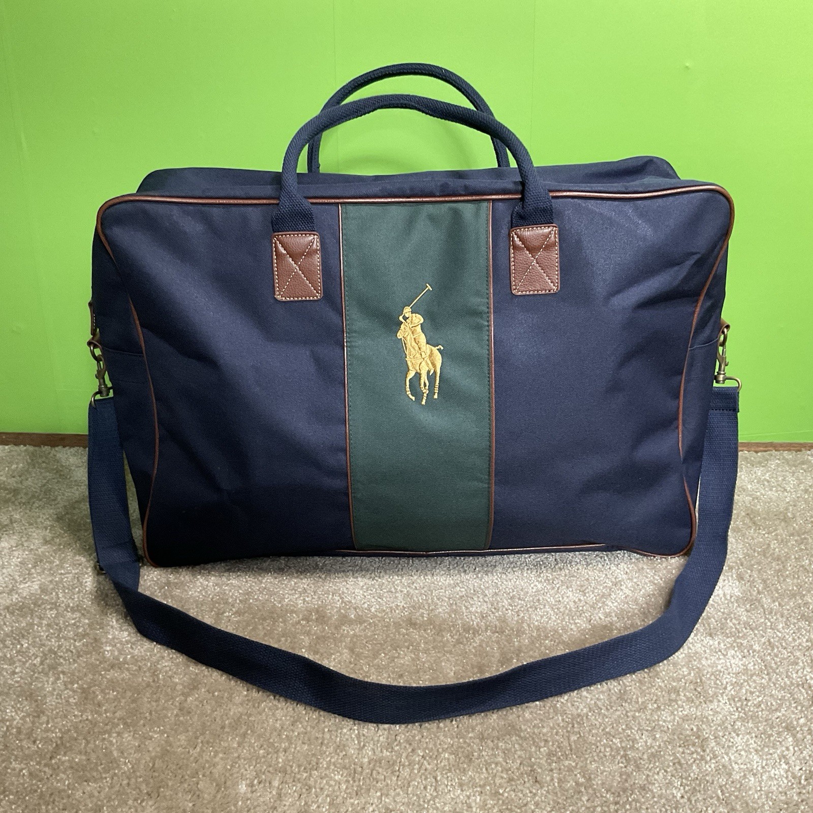 Polo Ralph Lauren Fragrances Travel Bag Weekender Duffle Navy Green Pony Logo