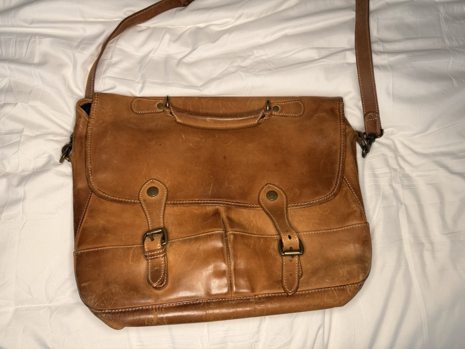 Eddie Bauer Brown Messenger Bag Buckle & Zip Shoulder Strap