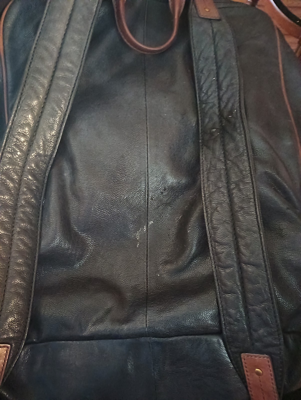 Fossil Goat Hide Leather Multi Pocketed Backpack Black Brown Weathered