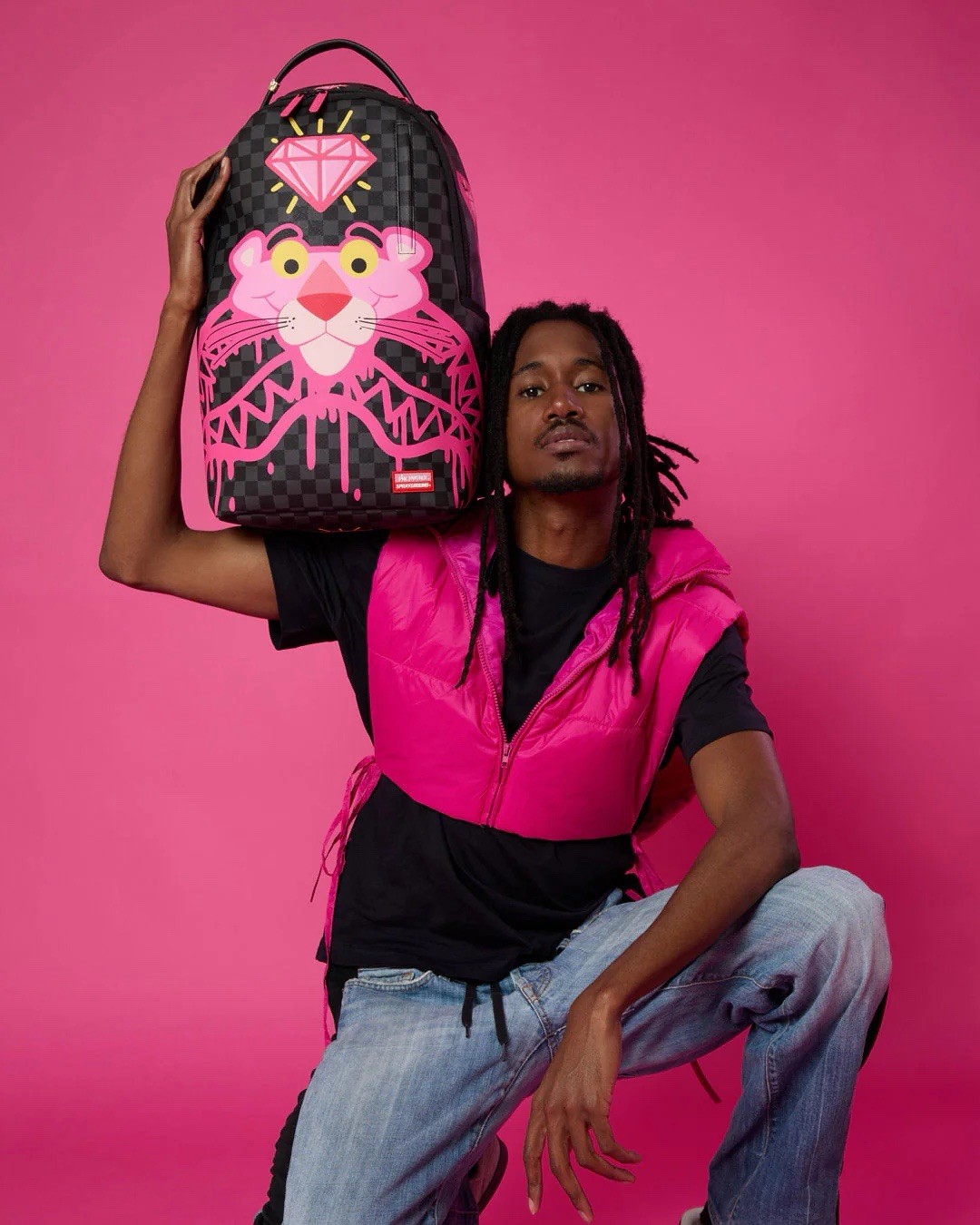 SPRAYGROUND LIMITED EDITION BACKPACK PINK PANTHER DIAMONDS SHARK DRIPPY BLACK