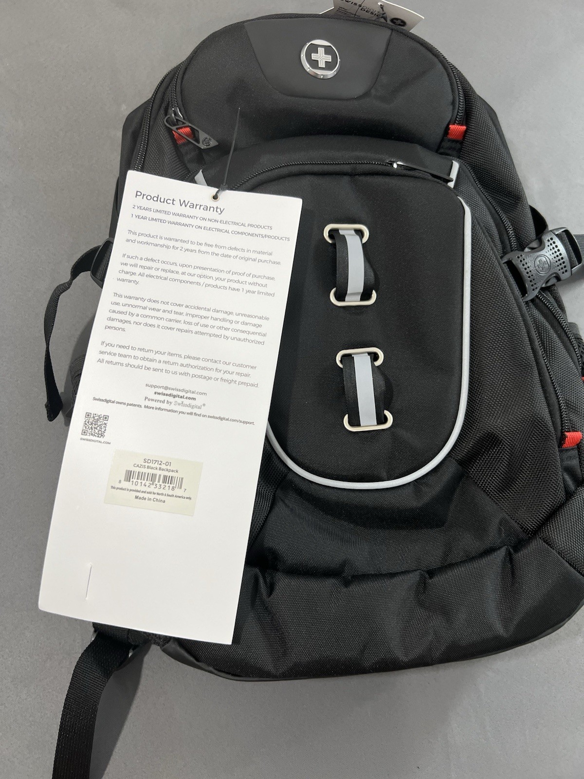 Swiss digital Black Large Capacity Backpack 17 Laptop And Tablet Compartment NWT