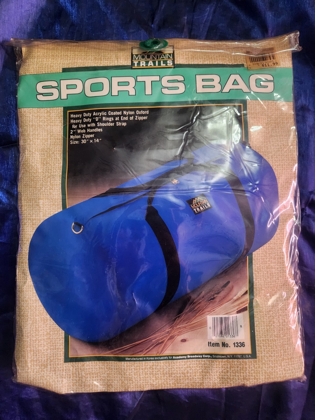 Mountain Trails, Blue Sports Bag, Heavy Duty, 30×14, Acrylic Coated