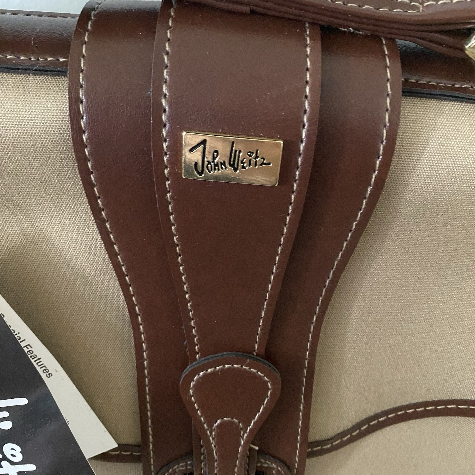 Vintage John Weitz Tan Canvas Messenger Bag Satchel Work Office Academia Preppy