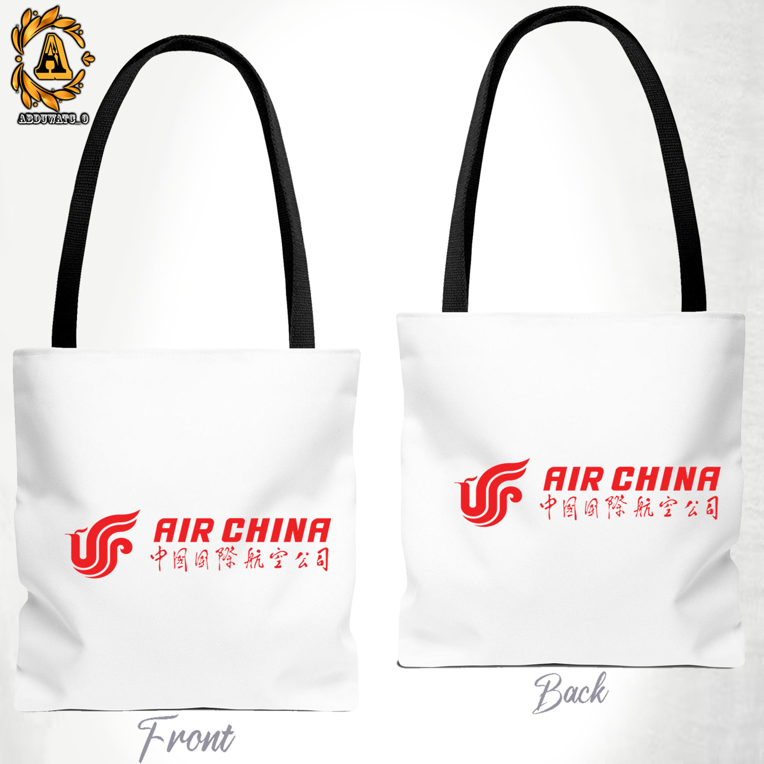 Air China Airlines Logo Tote Bag Size 13″x13″ 16″x16″ Black/White