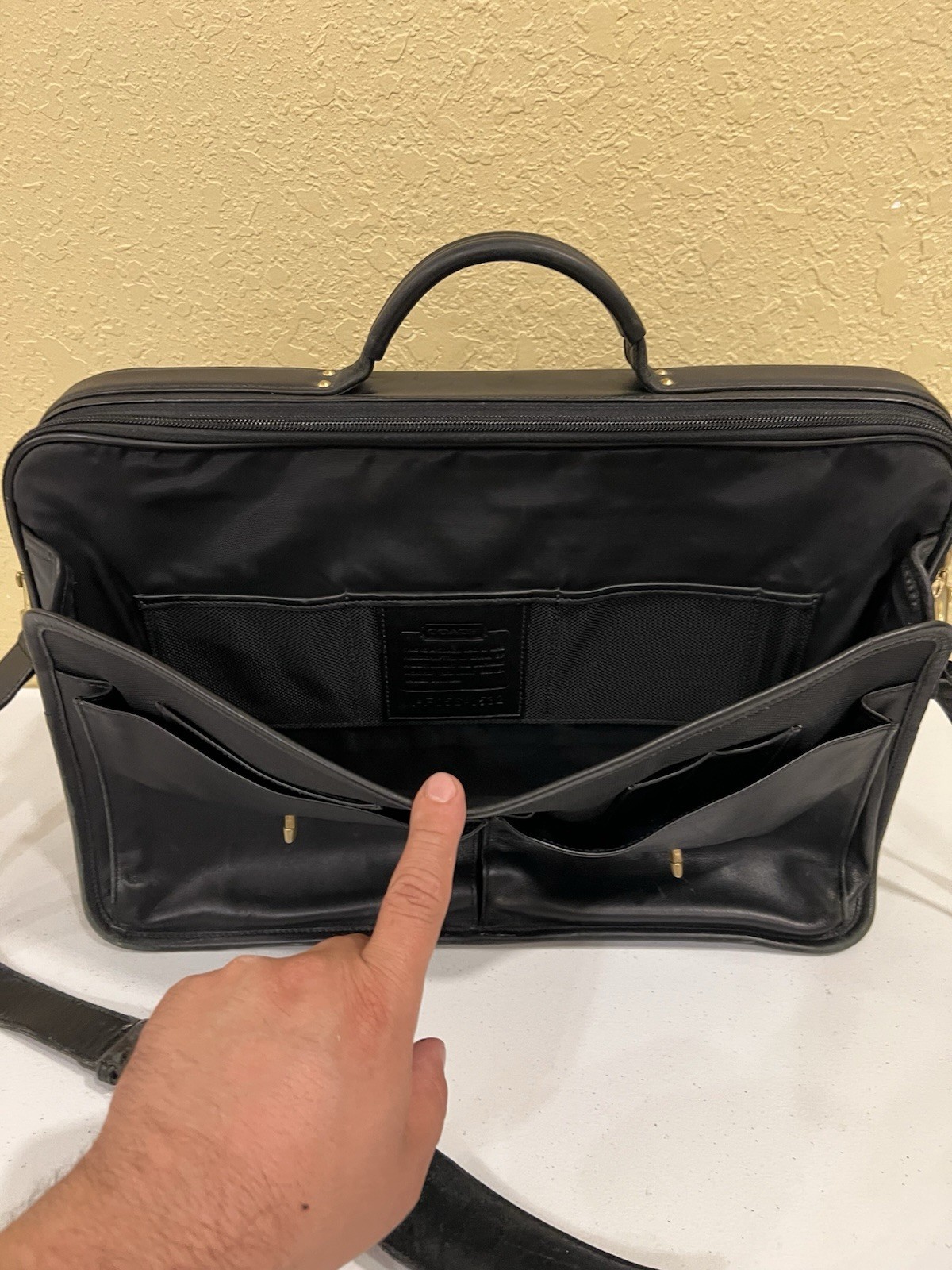 COACH Prescott Diplomat Black Leather Briefcase 0532 Turnlock Organizer Laptop