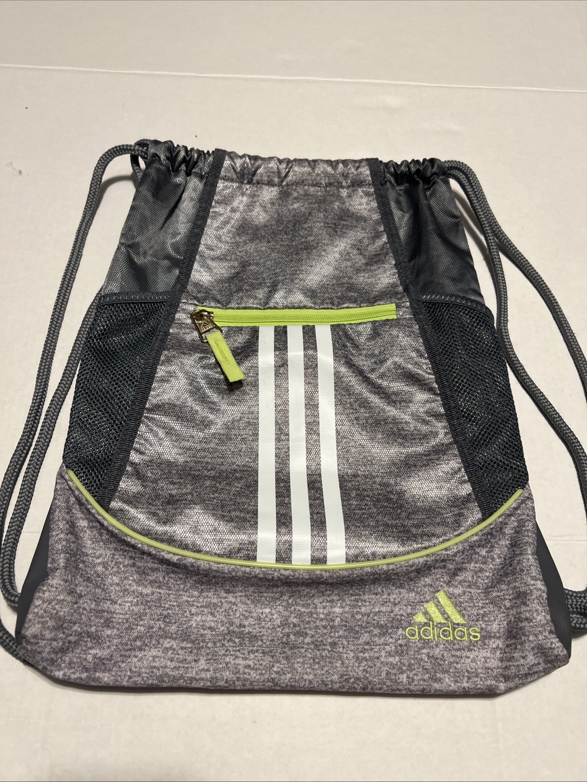 Adidas Alliance II Sackpack Backpack Jersey Grey Lime Green Drawstring Zip New