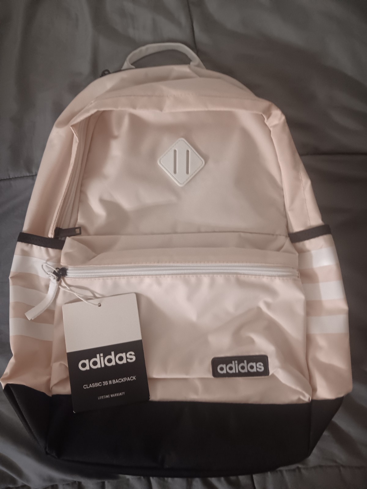 adidas Classic 3S III Backpack Pink Tint Black White Padded Adjustable Tech