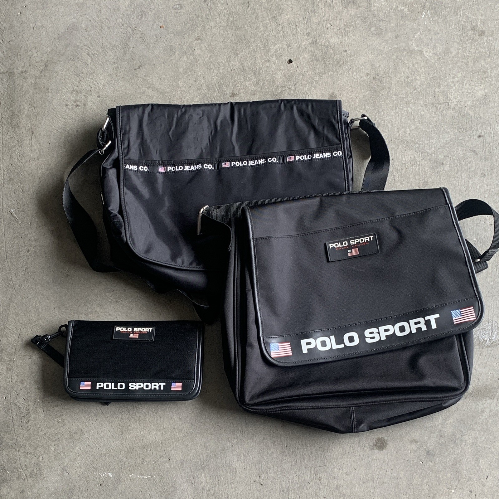 Polo Sport Black Messenger Bag Set w/ Pouch, Adjustable Strap, Zip/Magnetic
