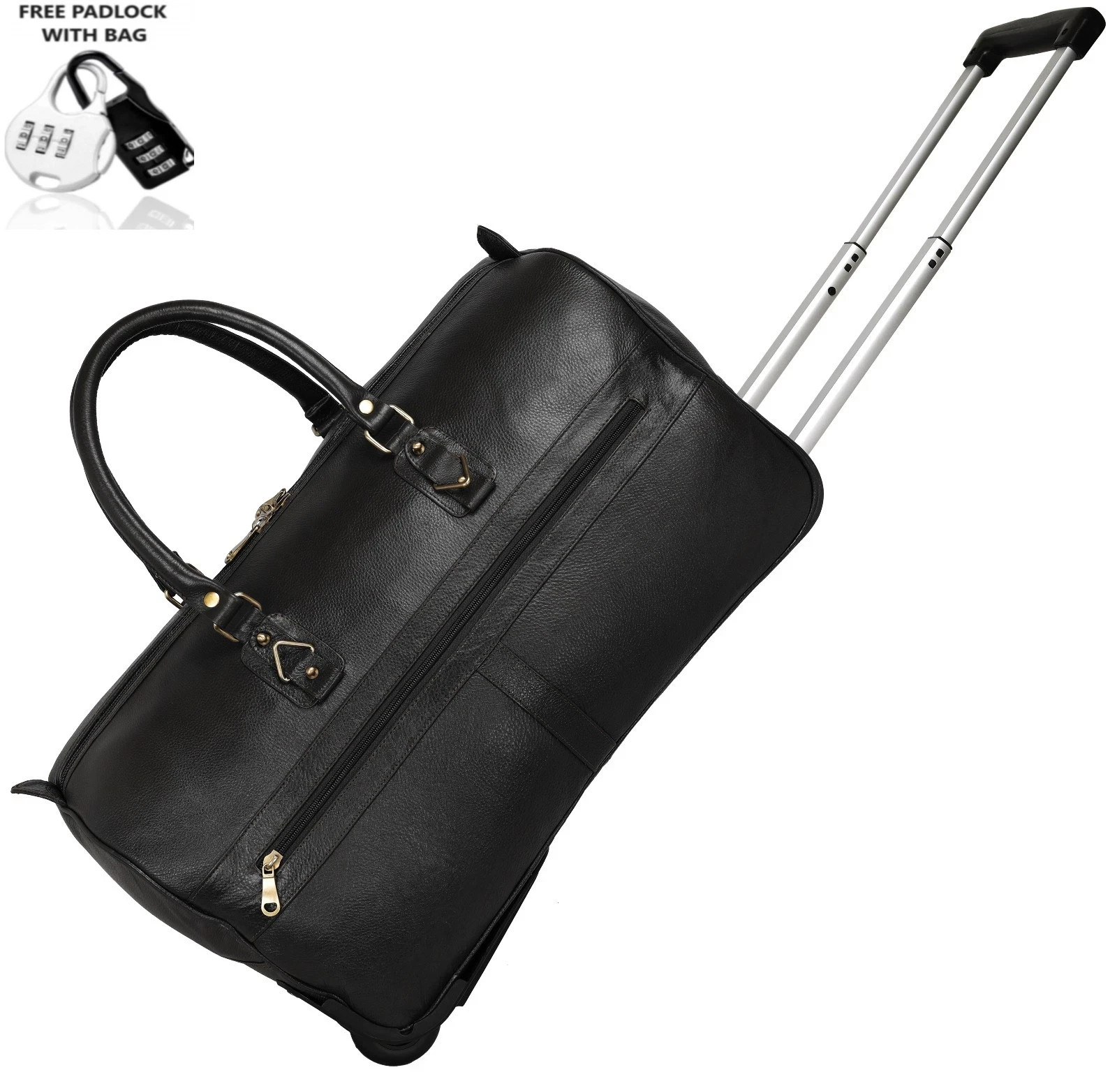 Real Leather Duffel Trolley Bag 37L Rolling Weekender for Holiday Vacation