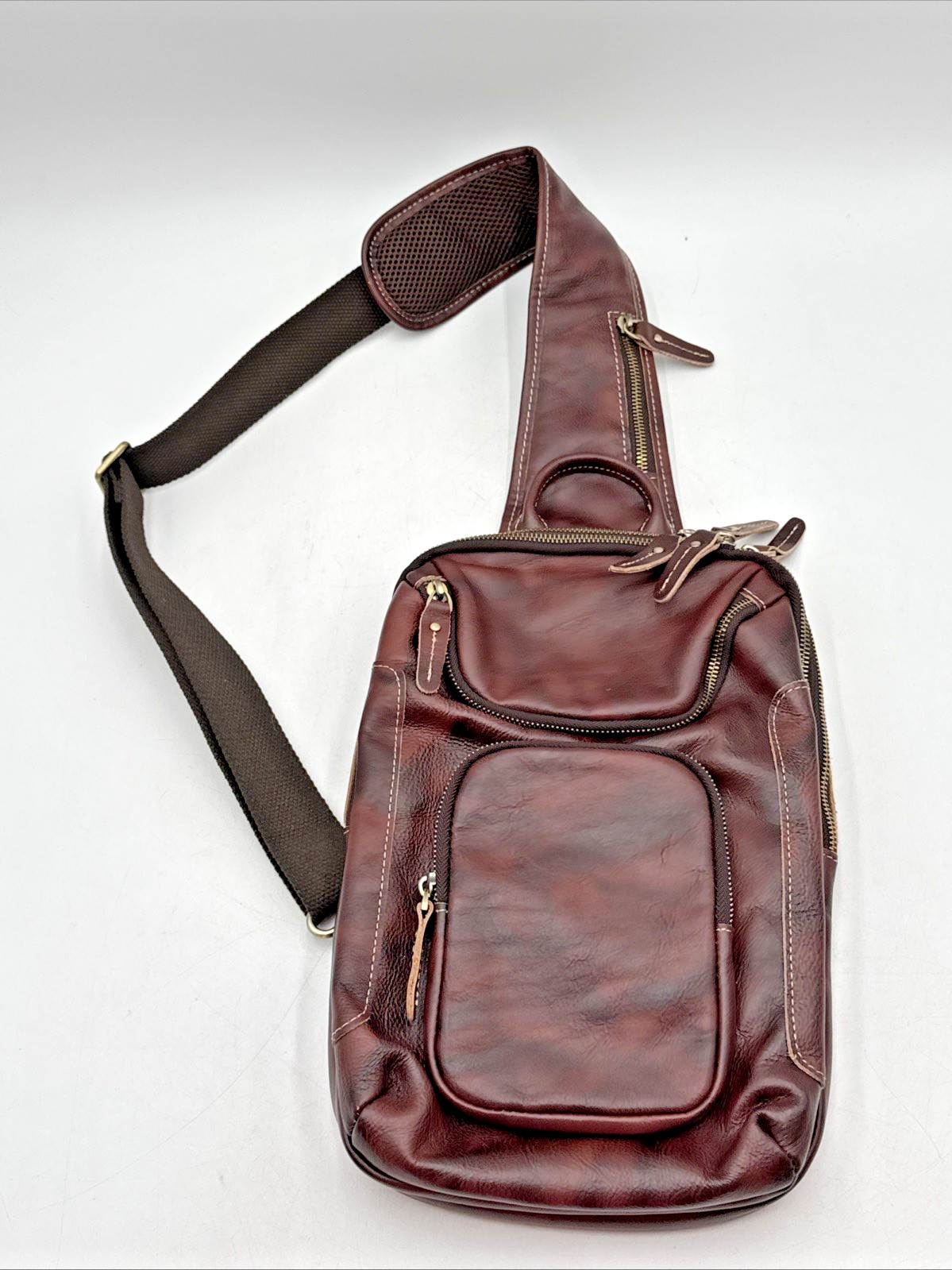 Vintage Full Grain Leather Sling Bag Crossbody Chest Daypack