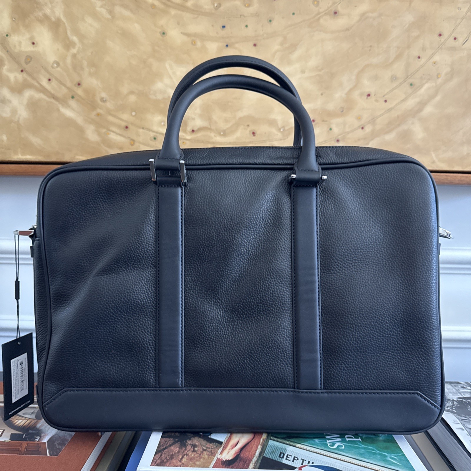 NEW Hook & Albert Black Pebbled Leather Laptop Briefcase, Messenger Bag