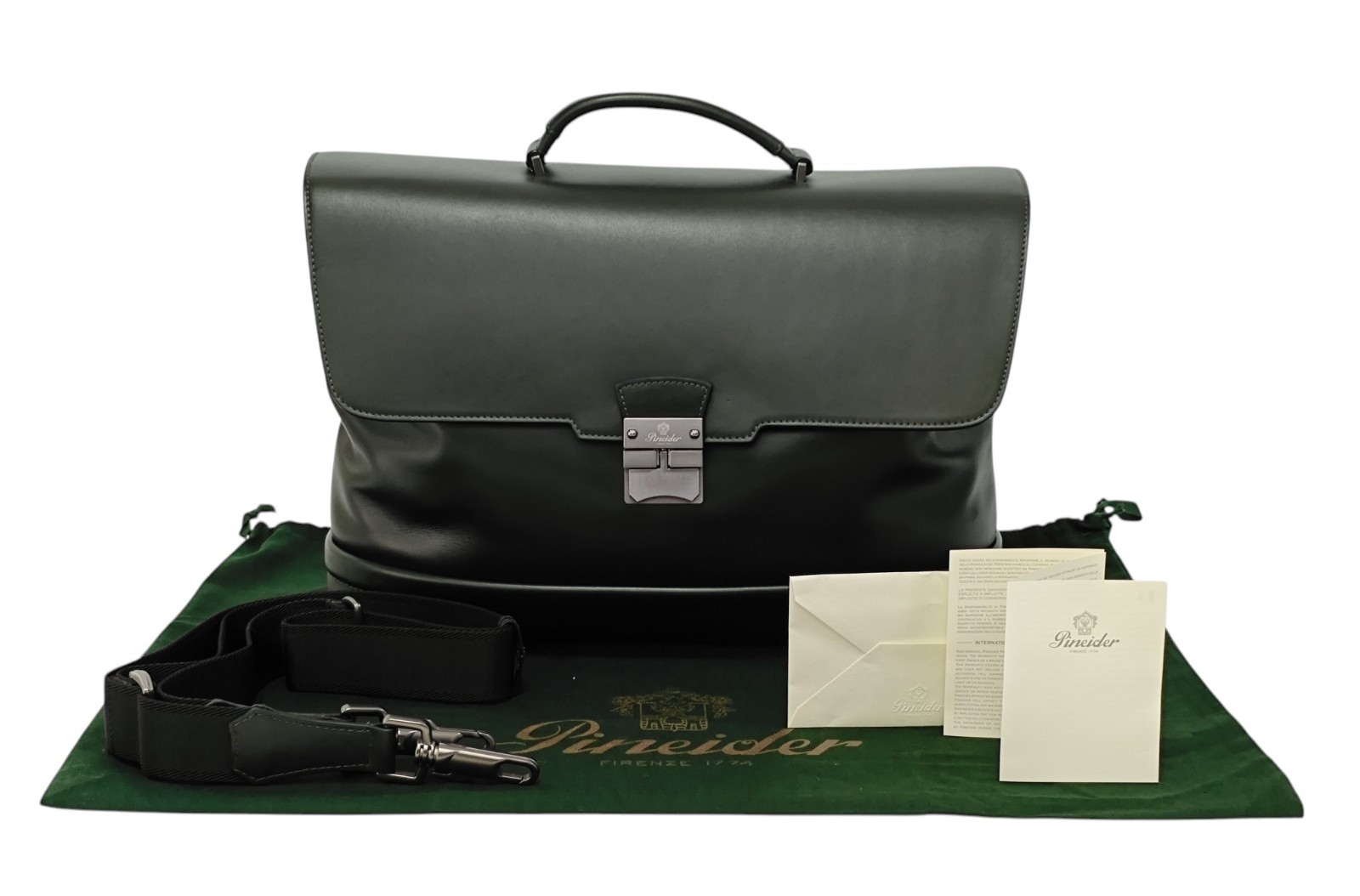 1220$ PINEIDER FIRENZE “Metro Smooth” Calf Briefcase Work Doctor Bag Noble Green