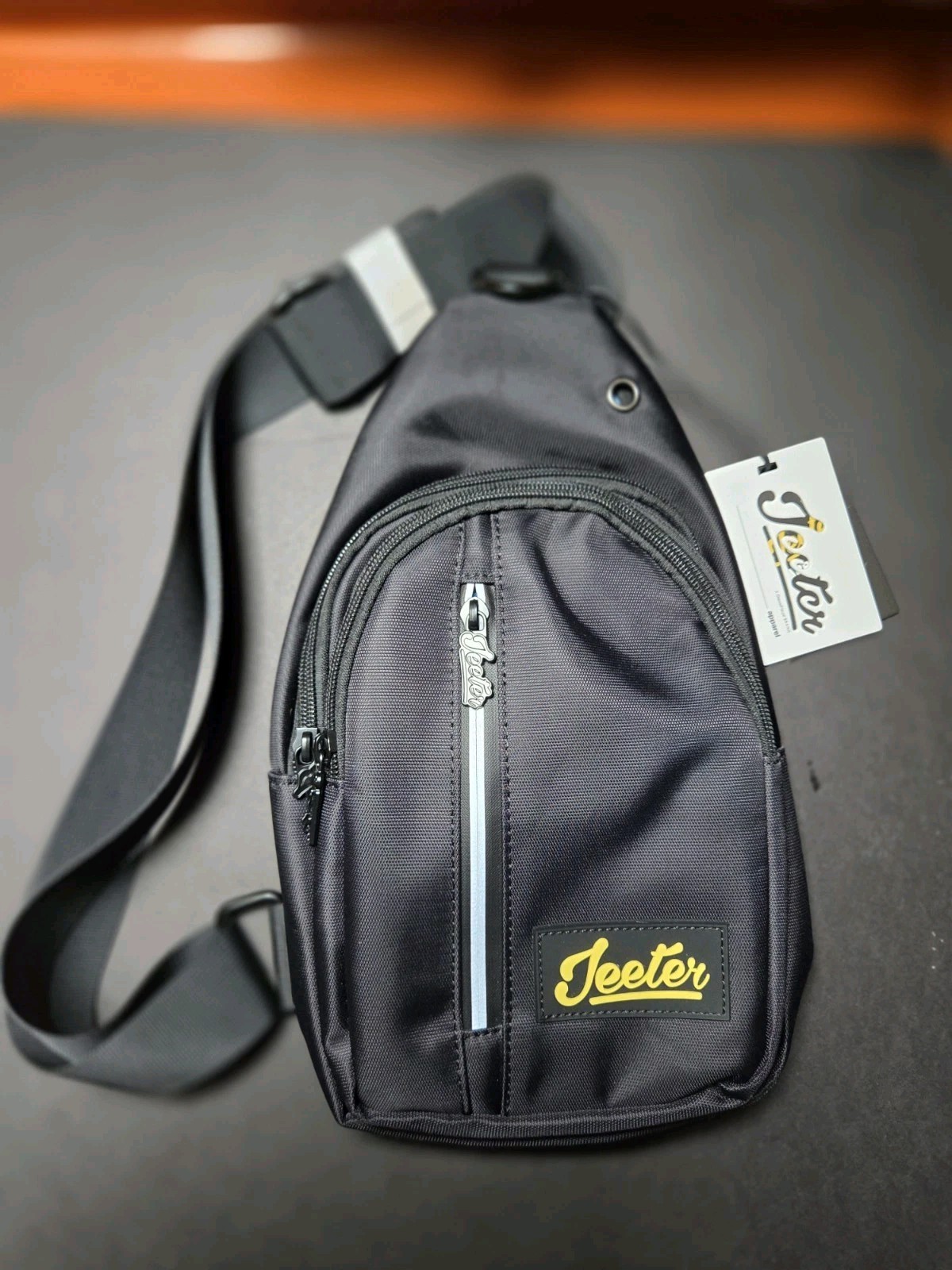 Jeeter Black Crossbody Shoulder Bag Adjustable, Zip Closure, 3 Pocket Roll tray