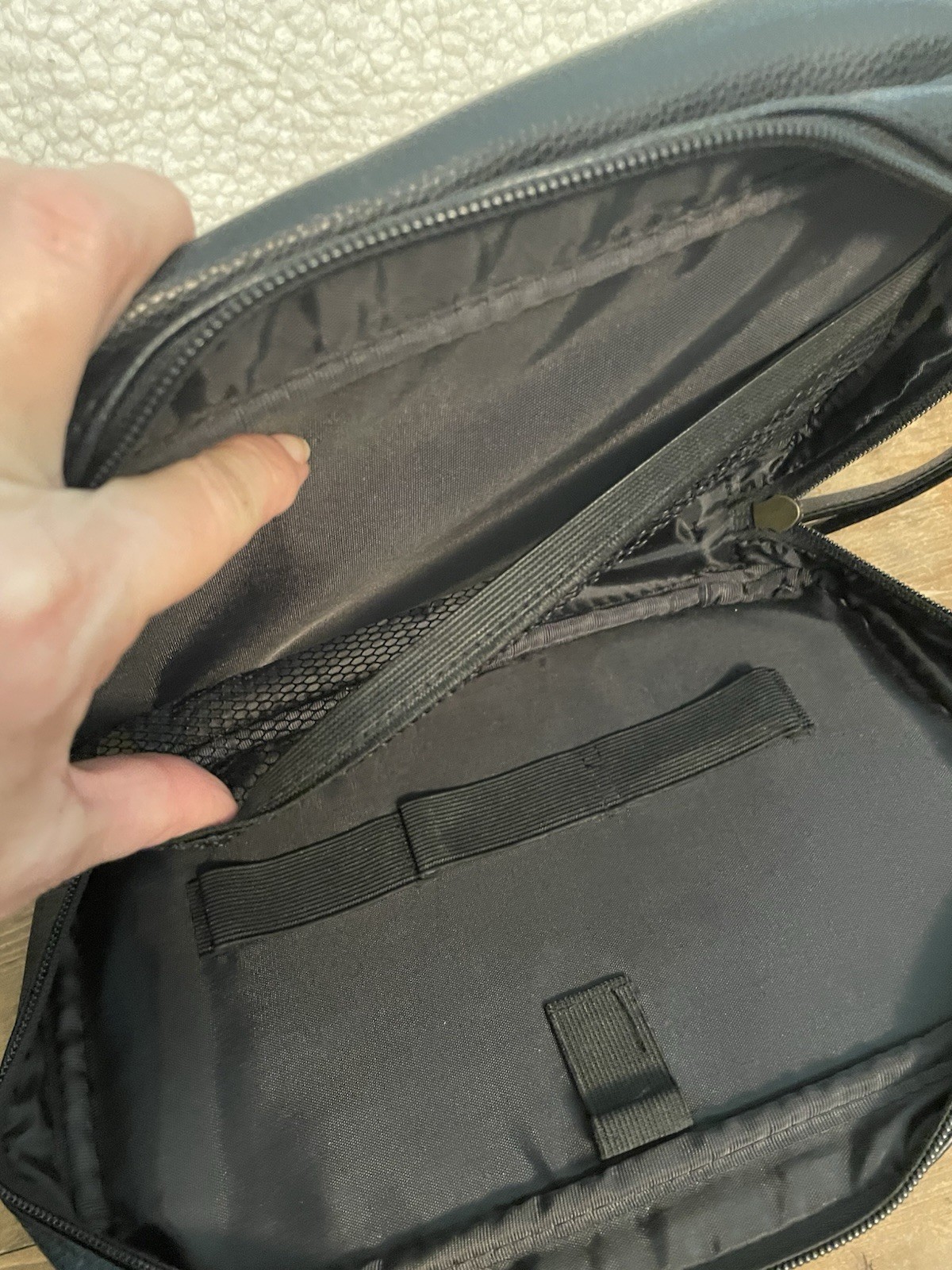 DOPP Classic Black Textured Leather Travel Toiletry Pouch