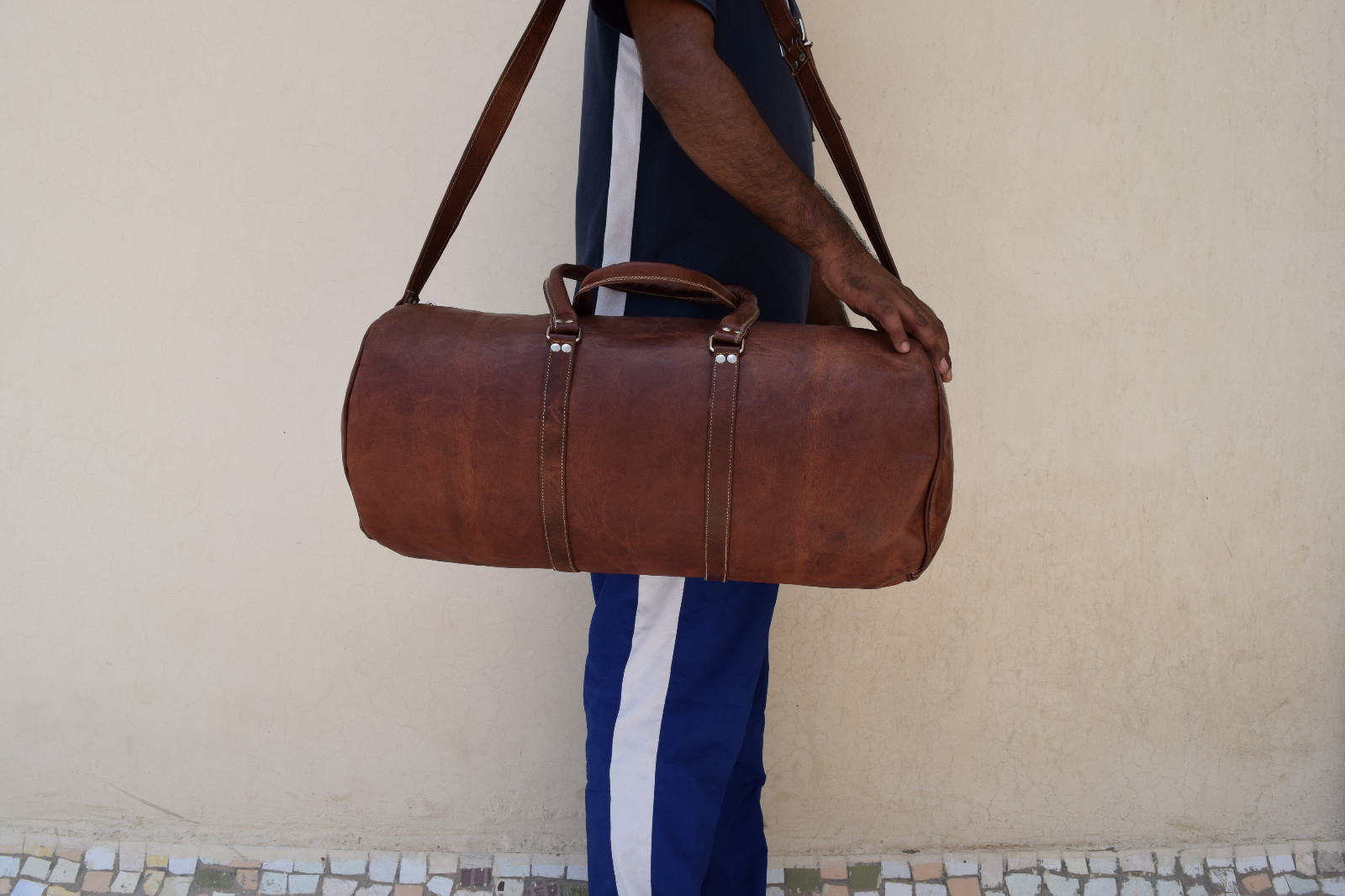 24 In Leather Duffle Bag Travel Luggage Handbag Sports Gym Yoga Fitness Duffel