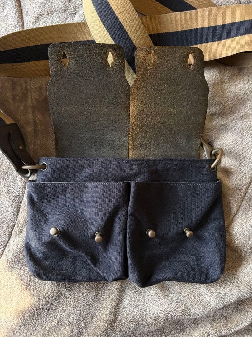 DRIES VAN NOTEN Leather Canvas Shoulder Bag – Black Beige Unisex Japan Refined
