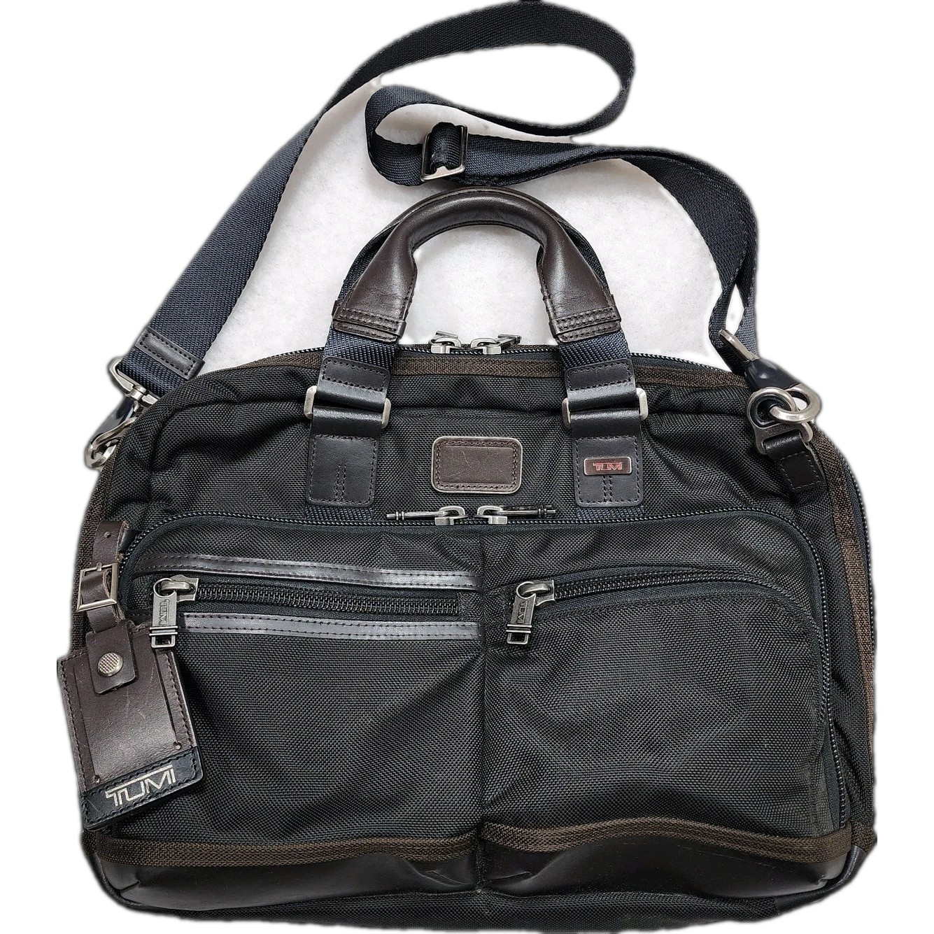 Tumi Alpha Bravo Anderson Slim Black Brown Leather Laptop Bag Commuter Briefcase