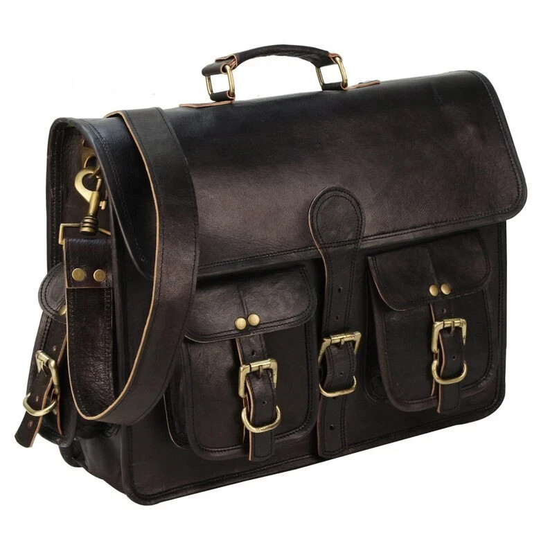 Bag Leather Briefcase Men’s Black Genuine Shoulder Laptop Messenger Business New