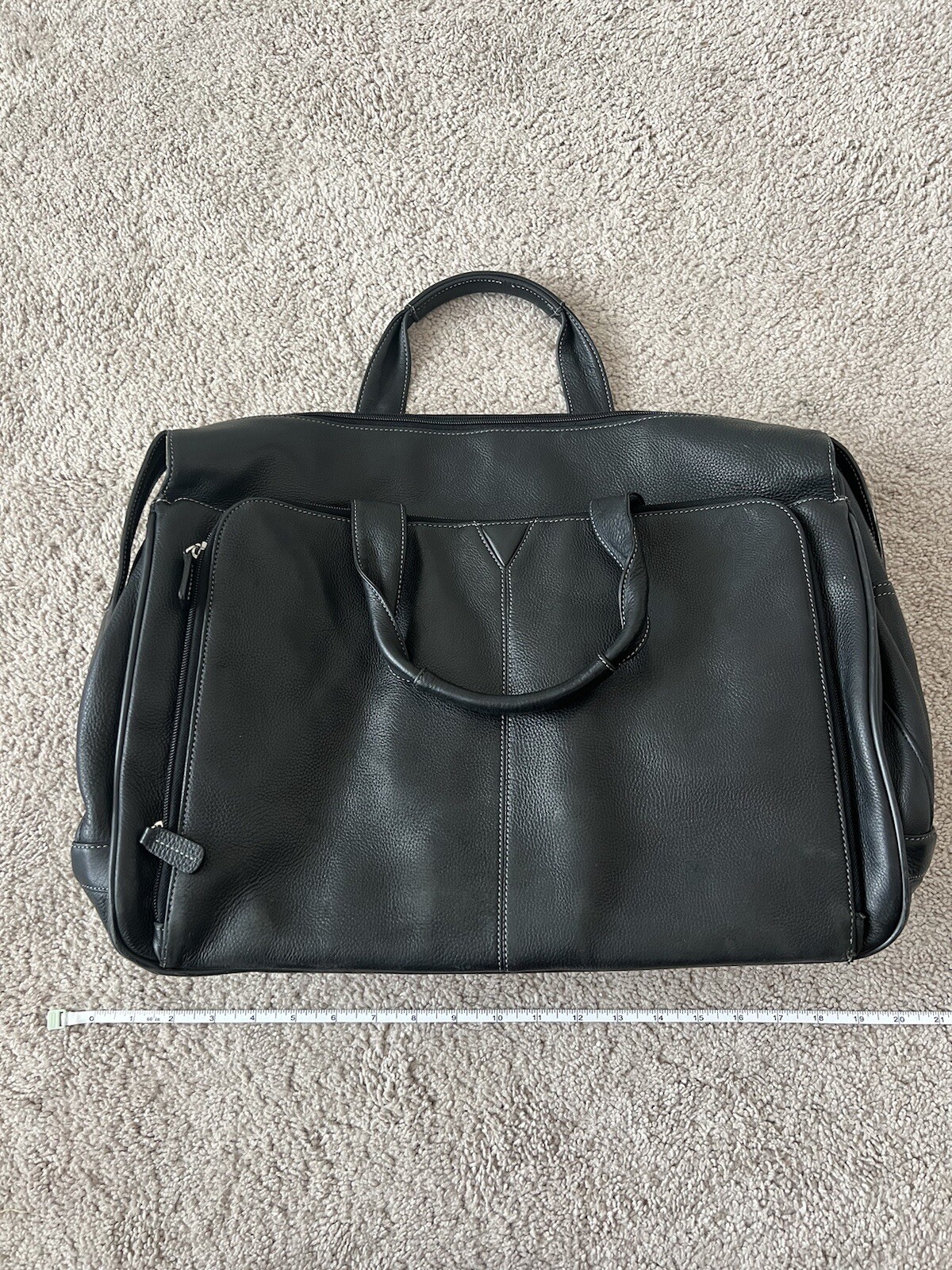 Johnston & Murphy Soft Black Leather Zip Top Briefcase Laptop Messenger Bag