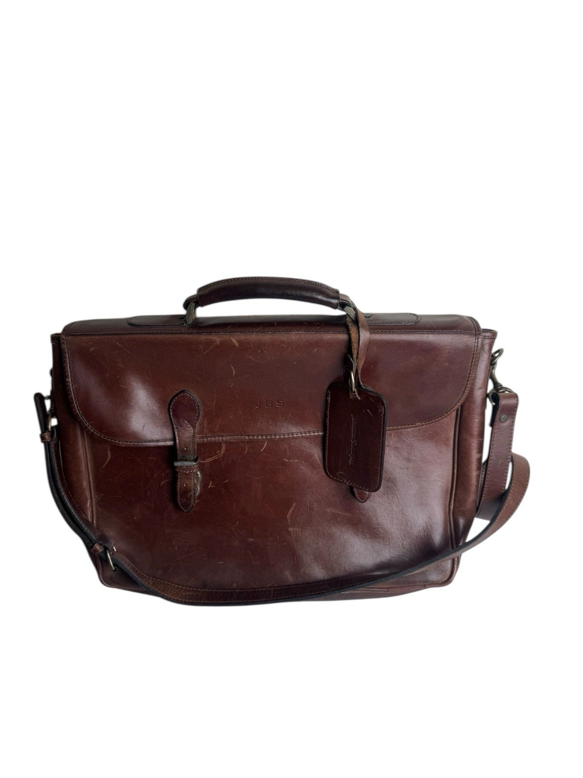 VTG Johnson & Murphy JBS Briefcase Shoulder Leather Bag Brown Color