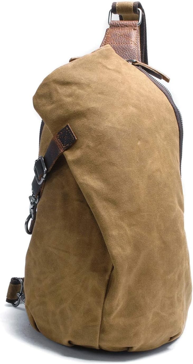 Men’s Sling Backpack Waxed Canvas Crossbody Bag Casual Daypacks Khaki