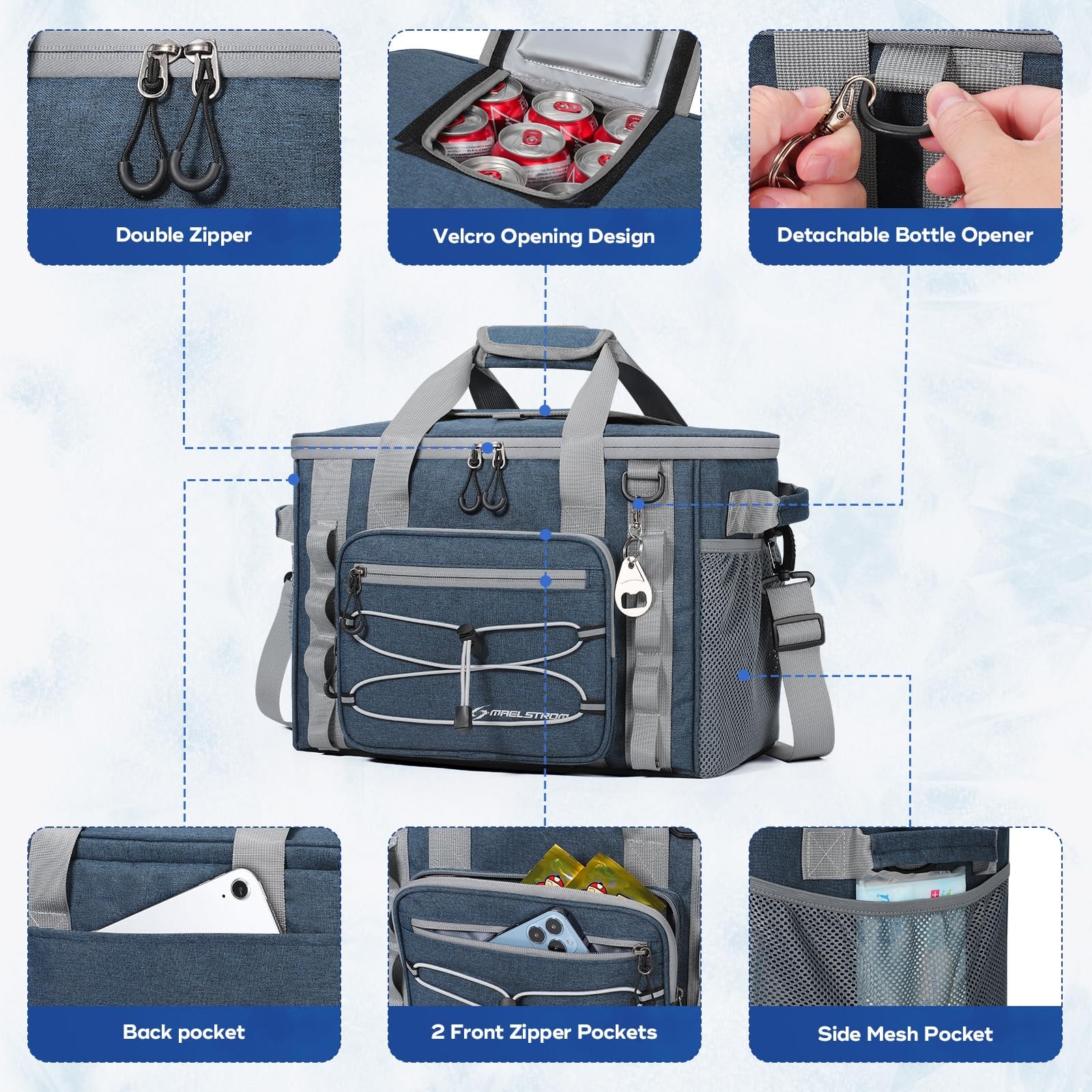 Soft Sided Cooler Bag, 30/40 Can Collapsible Insulated Ice Chest, Large Leakp…