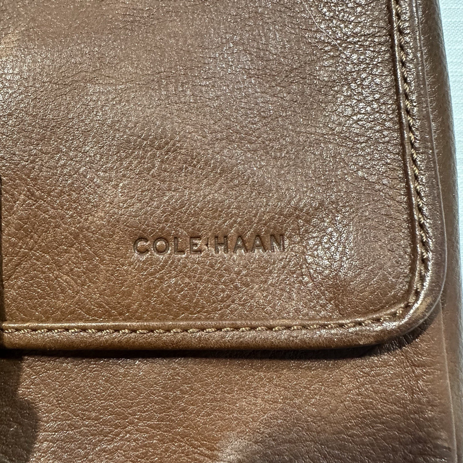 Vintage Cole Haan Utilitarian Pebbled Leather Reporter Messenger Bag Brown