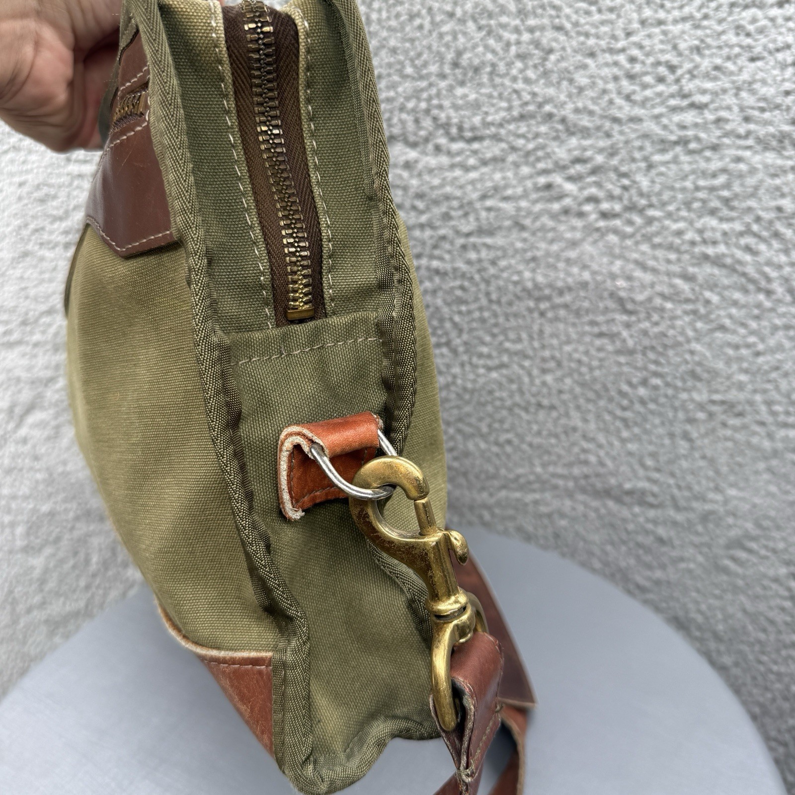 Vintage Orvis Canvas & Leather Briefcase Messenger Bag Shoulder Bag USA Green Ta