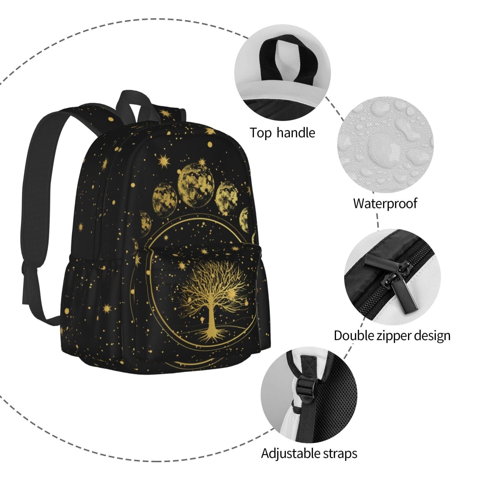 Tree Sun Moon Phase Backpack Laptop Bookbag Multipurpose Daypack Travel School