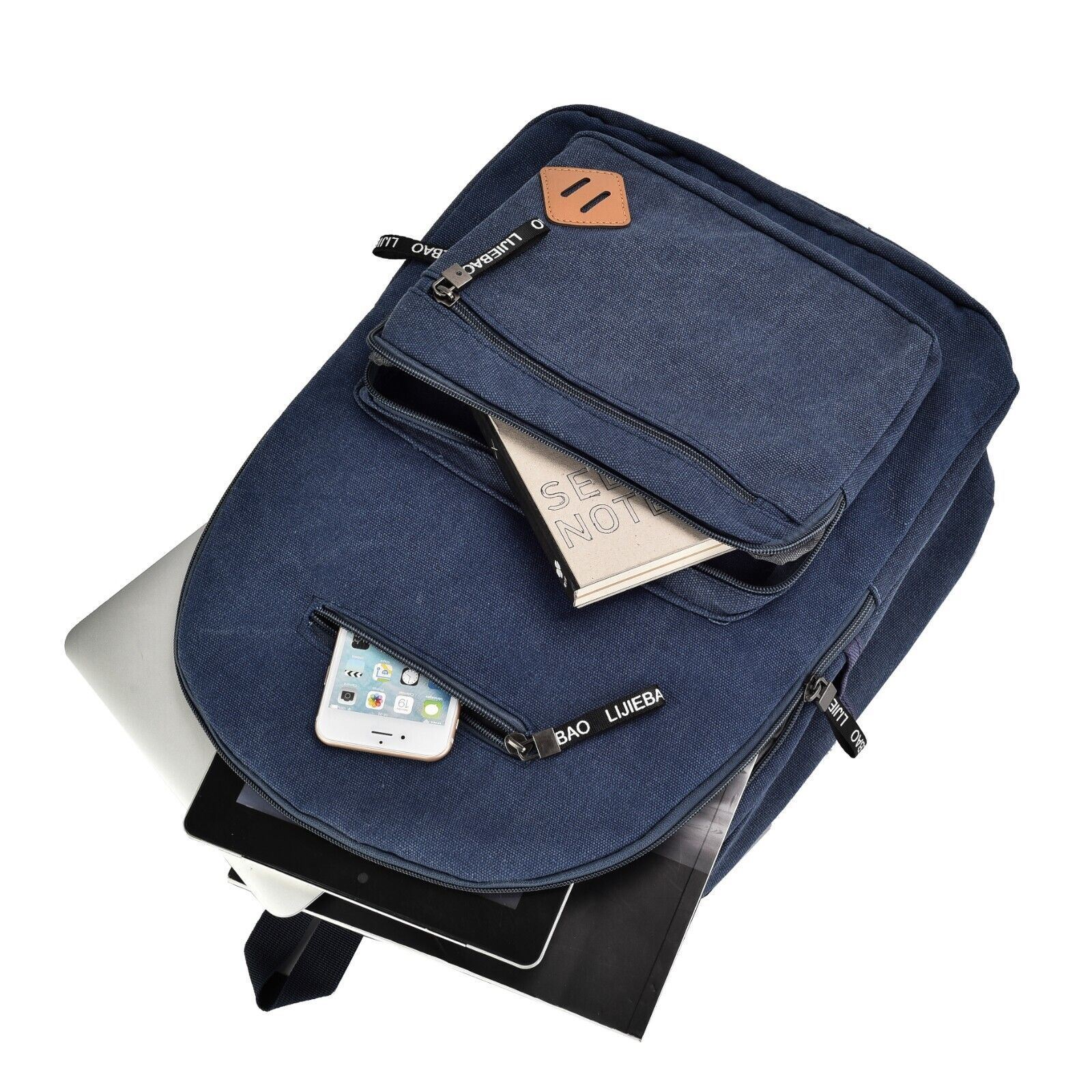 Canvas School Laptop Backpack Jean Blue, 1 ea