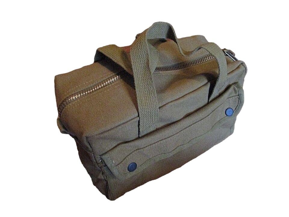 HEAVY DUTY GREEN MILITARY STYLE MECHANICS HARD BOTTOM TOOL BAG BRASS ZIPPER