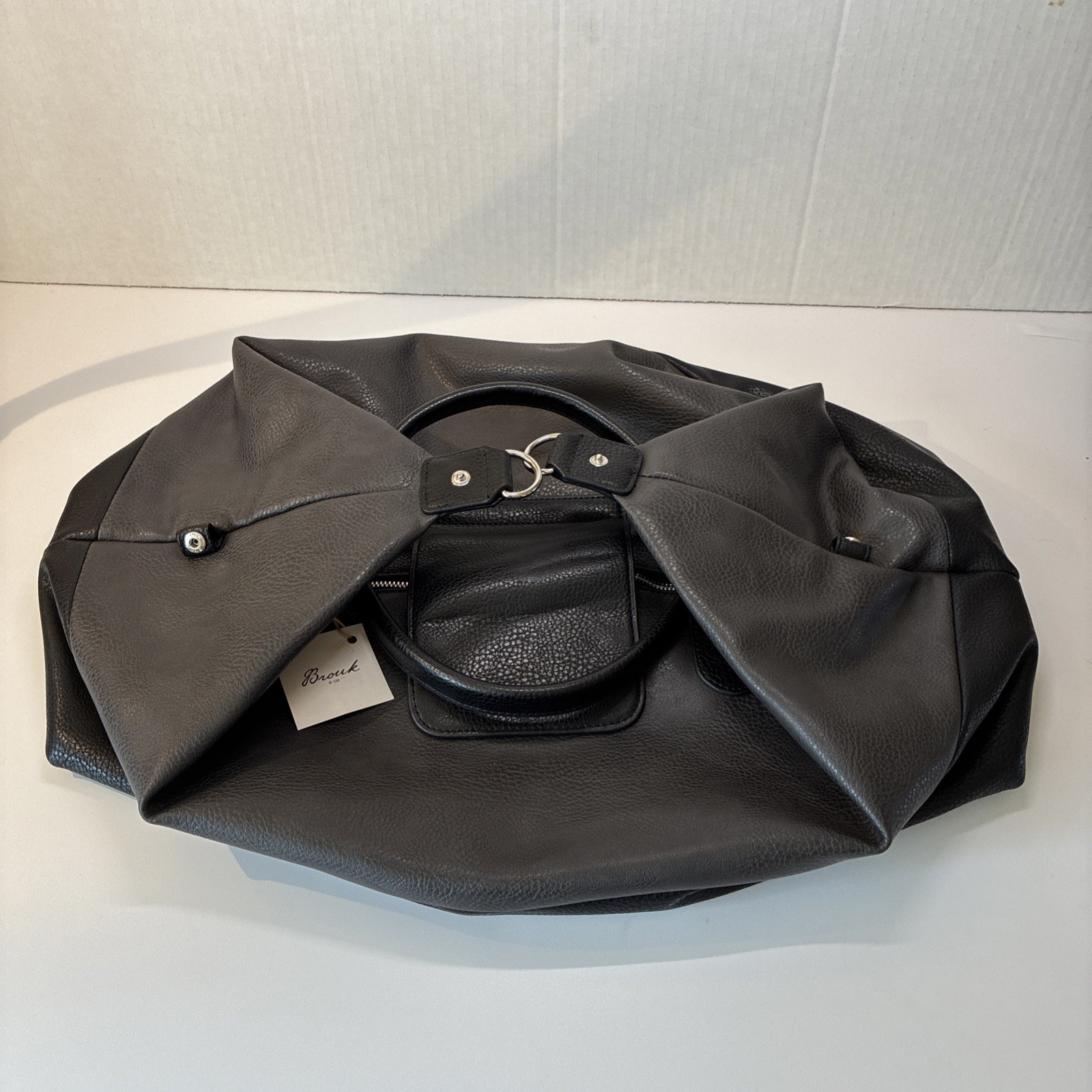 Brouk and Co Alpha Duffel Bag Luxurious Vegan Leather Black/Grey MSRP $156