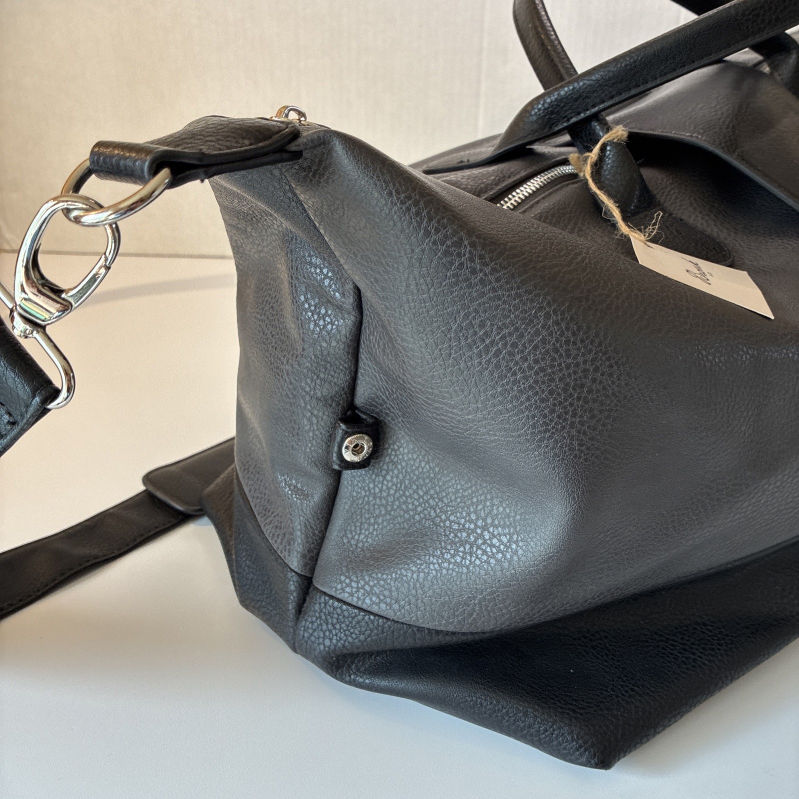 Brouk and Co Alpha Duffel Bag Luxurious Vegan Leather Black/Grey MSRP $156