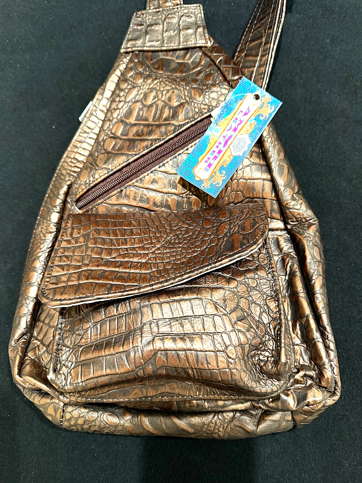 NWT AMORE Sling Backpack Luxury Leather Crocodile Crossbody Bag Sport Daypack!