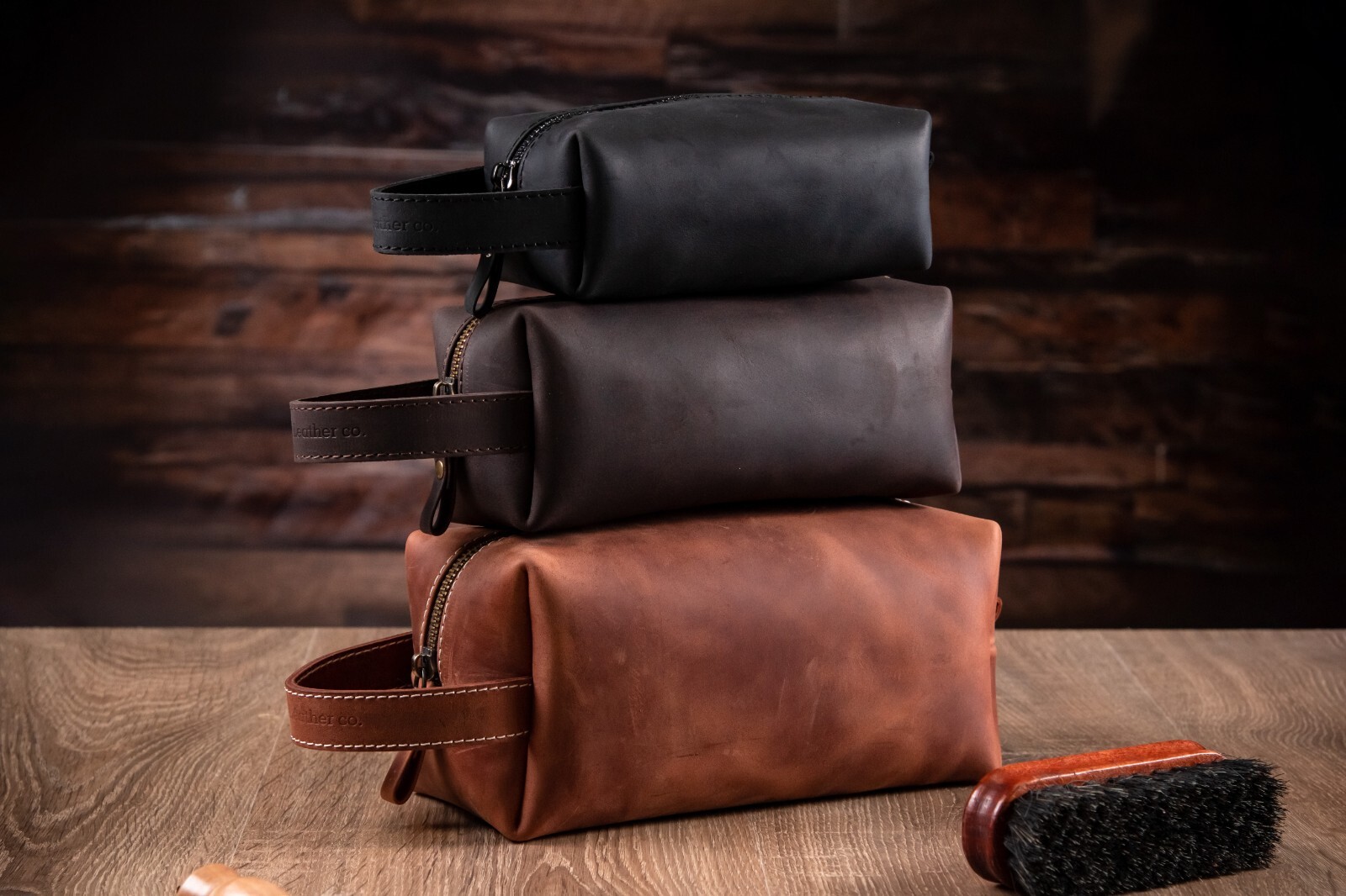 Leather Toiletry Bag For Men Personalized Travel Dopp Kit Handmade Wash Bag