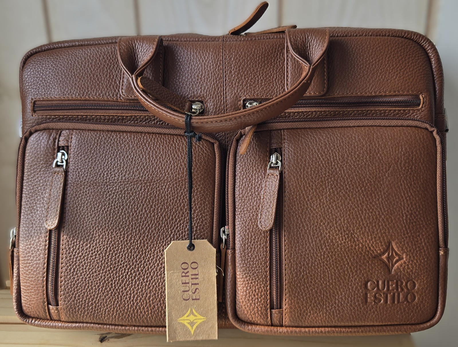 Cuero Estilo Genuine Leather Laptop Bag Brown