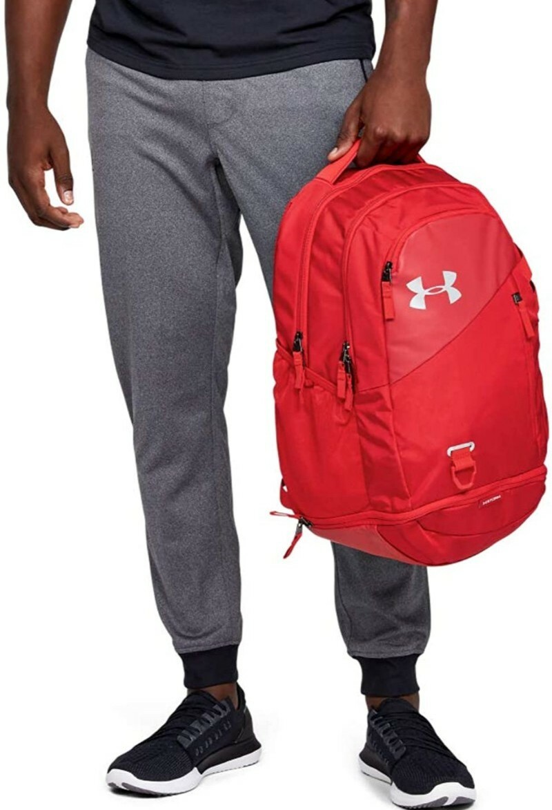 Under Armour Hustle 4.0 Storm Backpack School/Work/Gym/Travel Bag Red/Silver