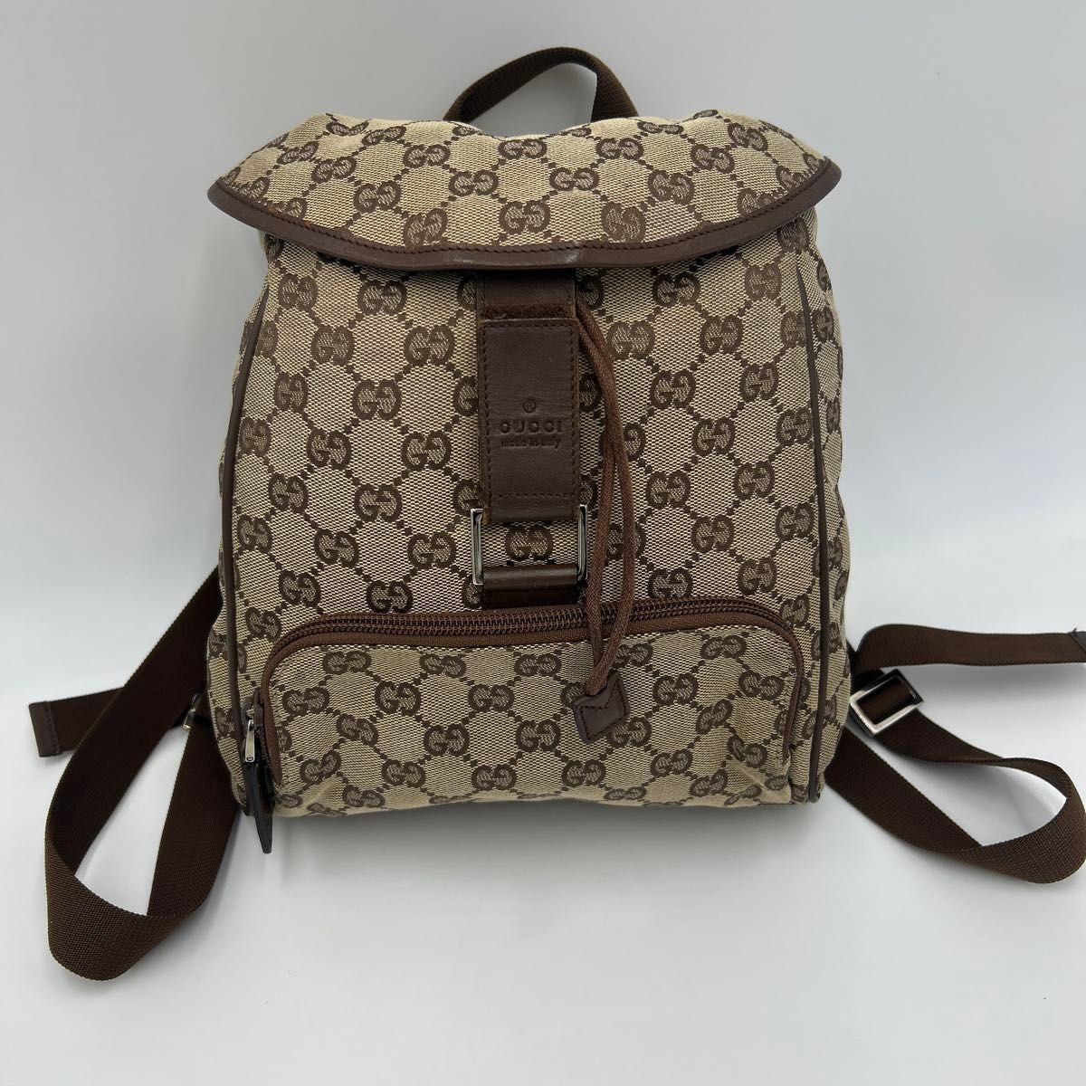 GUCCI men’s Gucci Backpack GGPattern GGCanvas Brown Leather 28×19×7.5cm