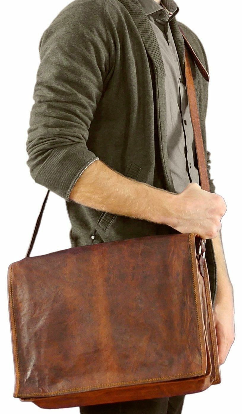 Leather Laptop Bag Messenger Vintage Men’s Genuine Briefcase Satchel Brown Large