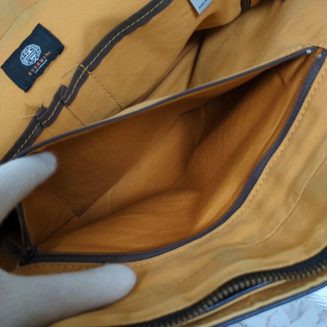 EVERWIN 2Way Leather Briefcase Shoulder Bag Navy 3 Compartment Made in Japan