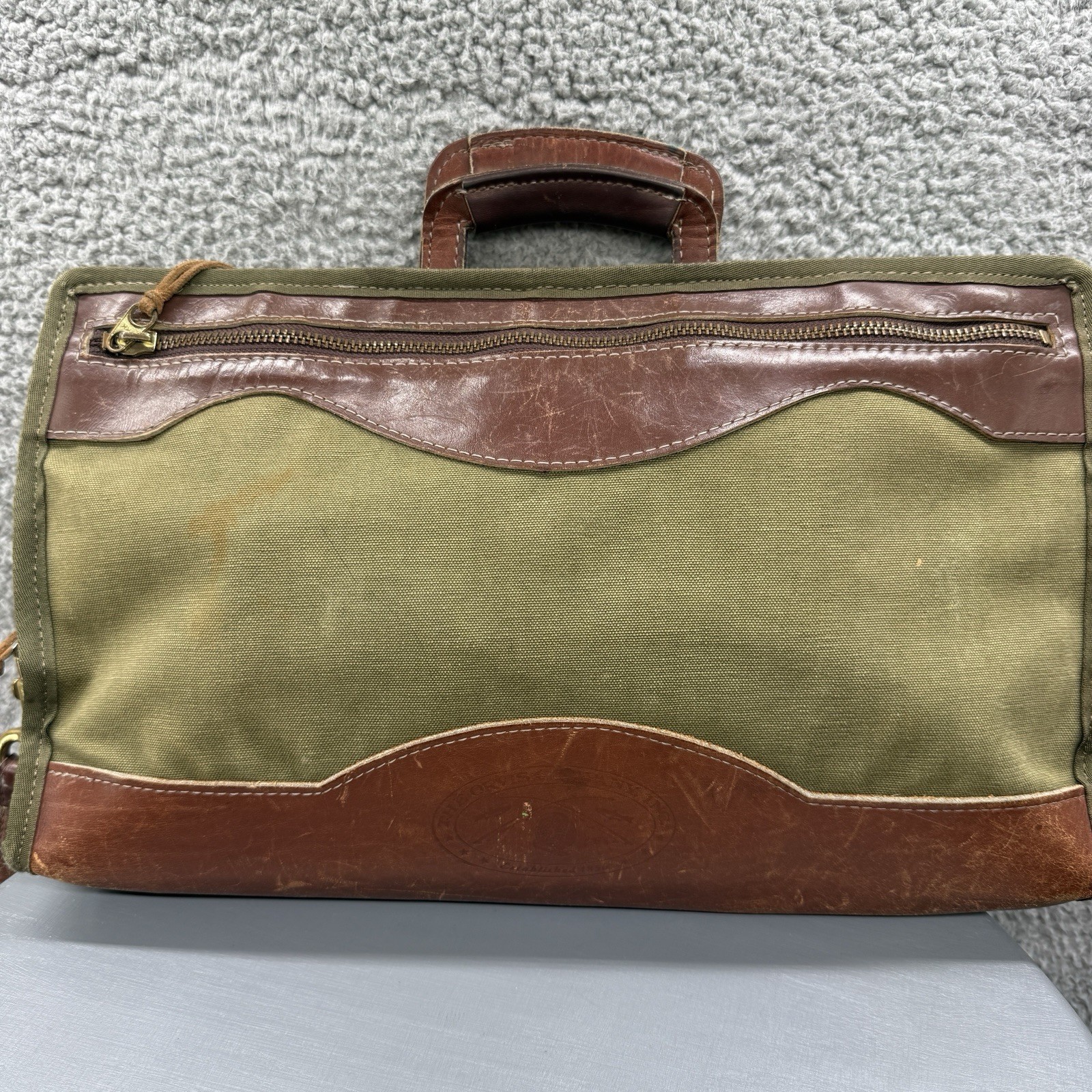 Vintage Orvis Canvas & Leather Briefcase Messenger Bag Shoulder Bag USA Green Ta