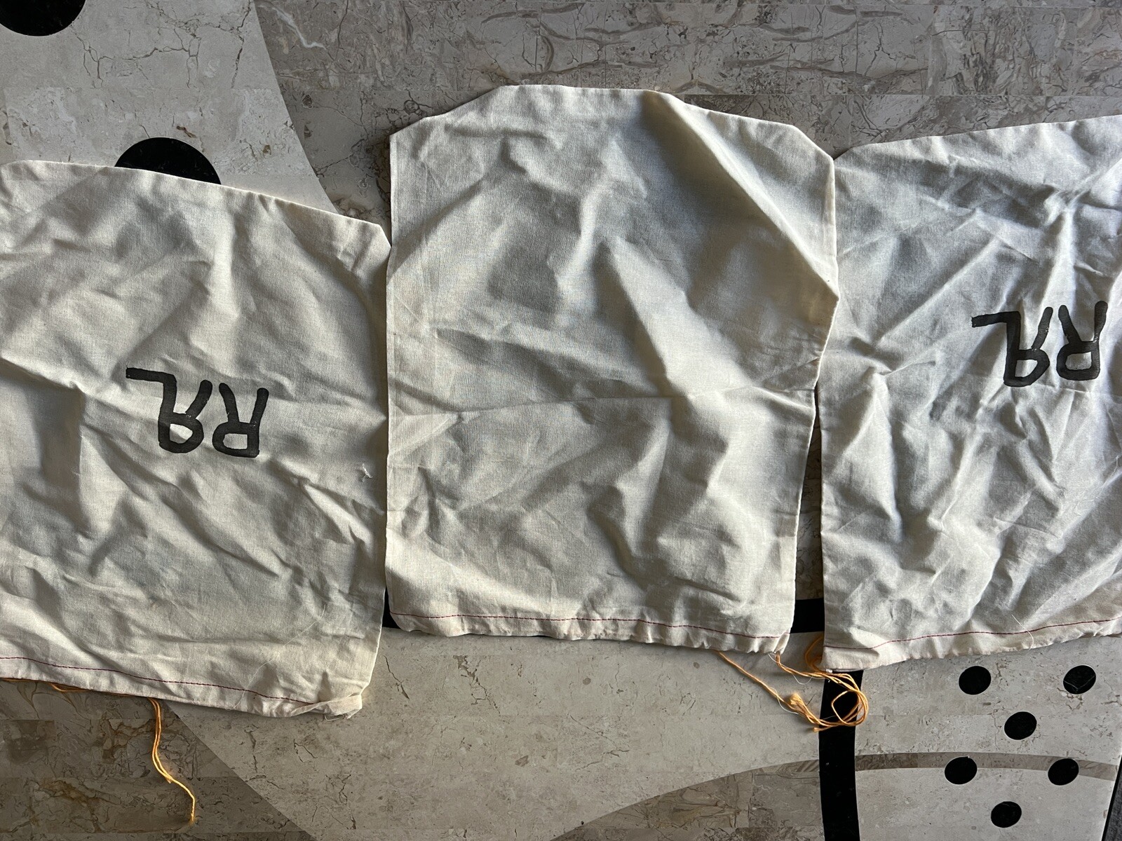 3 Large Double Ralph Lauren RRL Linen Drawstring bags for accessories 12’x15′