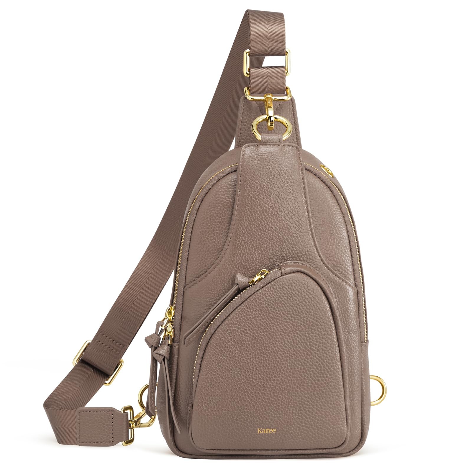 Kattee Sling Bag for Women, Leather Fanny Packs Crossbody Purse, Small, Khaki