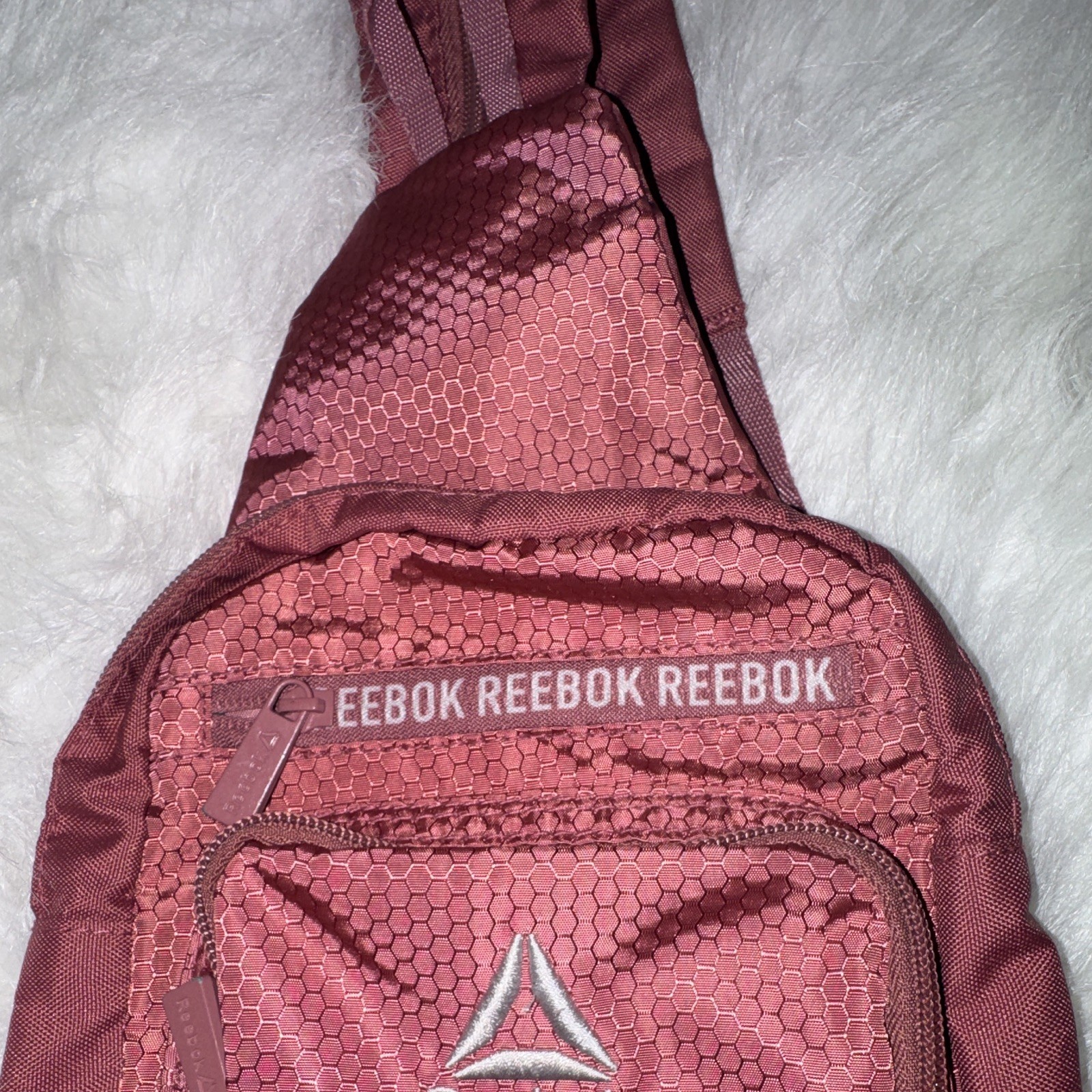 Reebok Burgundy Crossbody Sling Bag Zip Closure, Pockets, Adjustable Strap