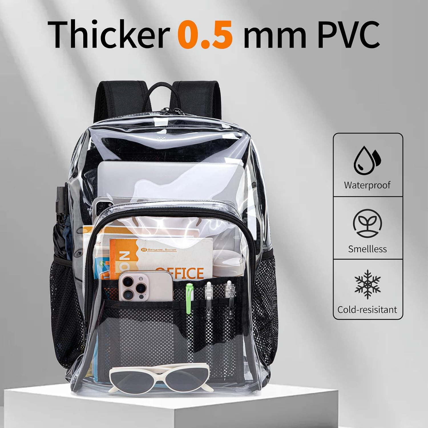 Transparent Backpack with Thickened Pvc Material, Perspective Design, Large Capa