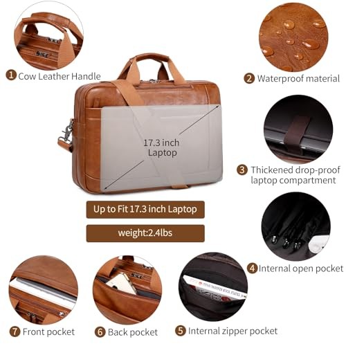 Faux Leather Messenger Bag for Men | 17-17.3 Inch Leather Mens Laptop Brown-1