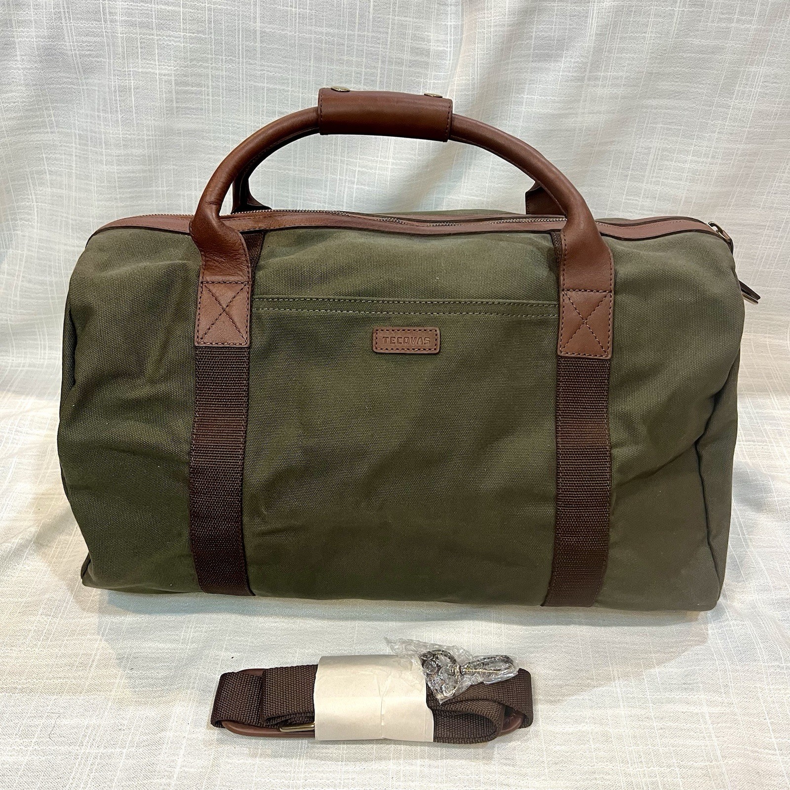 Tecovas Large Olive Green Canvas Duffle Bag Weekender Canvas and Leather w/Strap