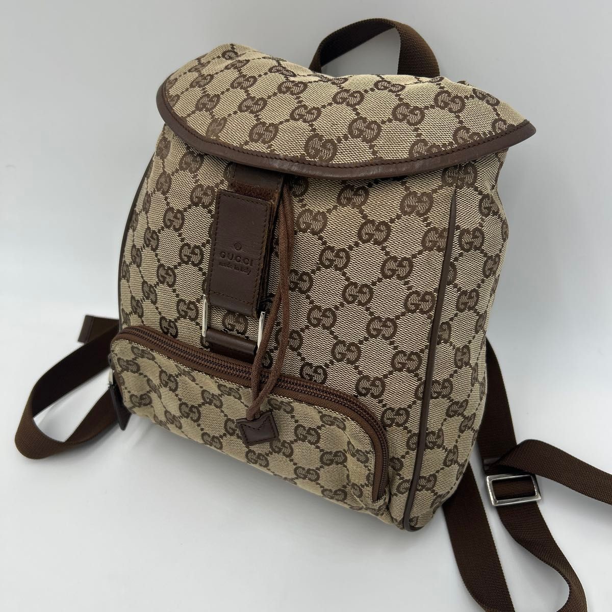 GUCCI men’s Gucci Backpack GGPattern GGCanvas Brown Leather 28×19×7.5cm
