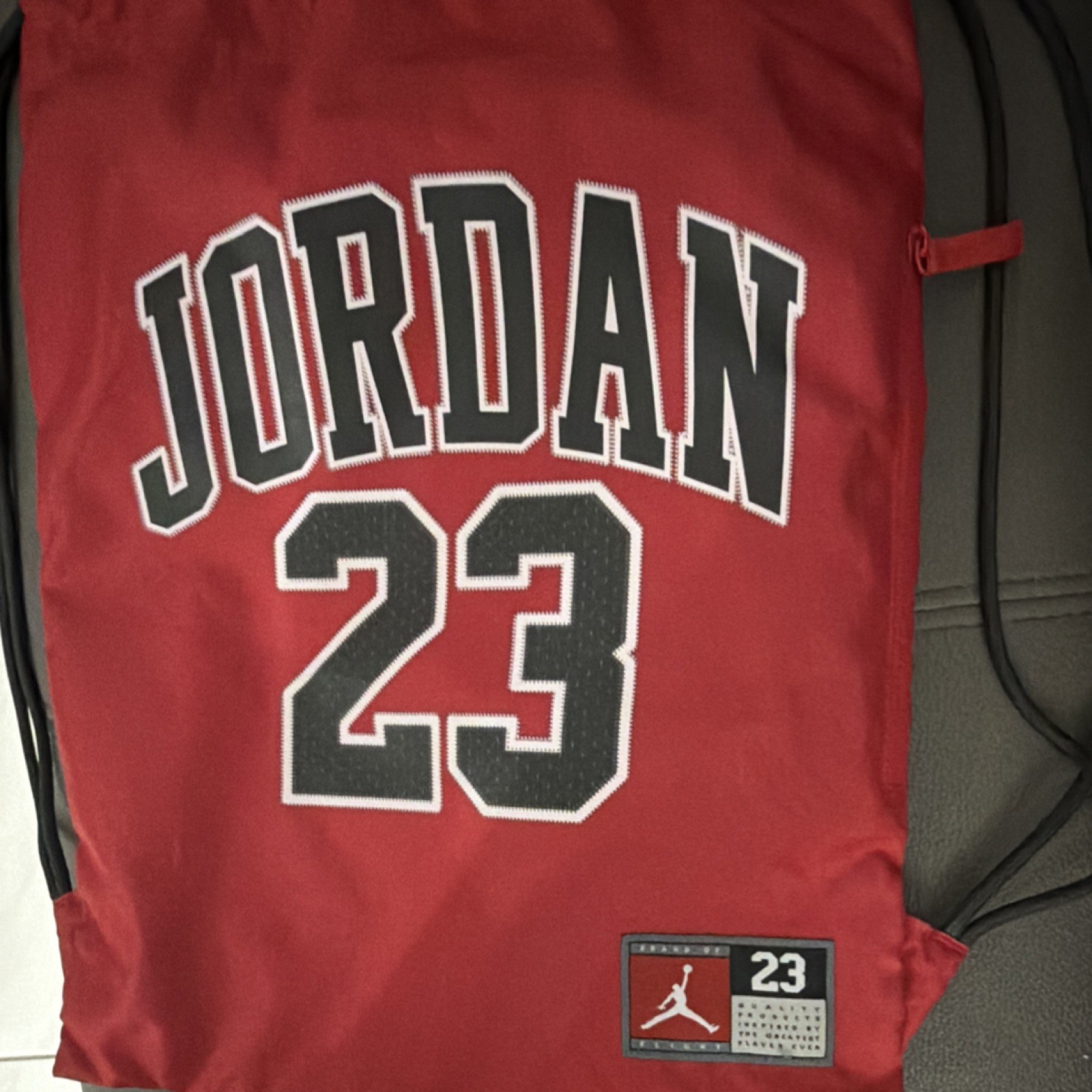 Jordan 23 Red Lightweight Drawstring Gym Bag with Jumpman Logo