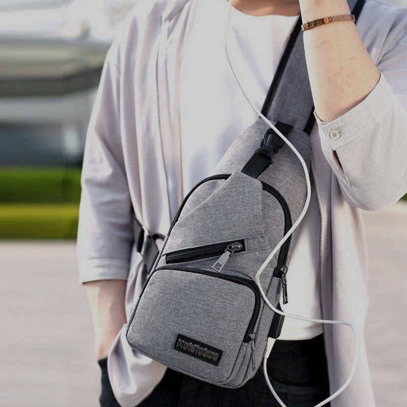 USB Charging Canvas Chest Bag Crossbody Travel – Free Shipping